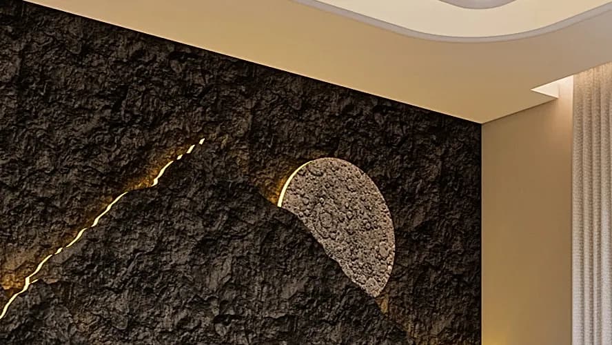 WB Interior Lit stone feature wall design render