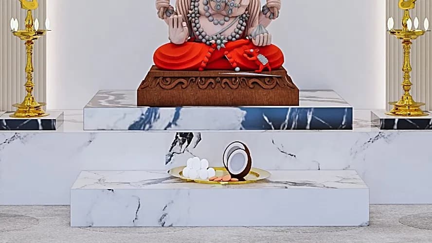 WB Interior Tiered marble altar detail design render