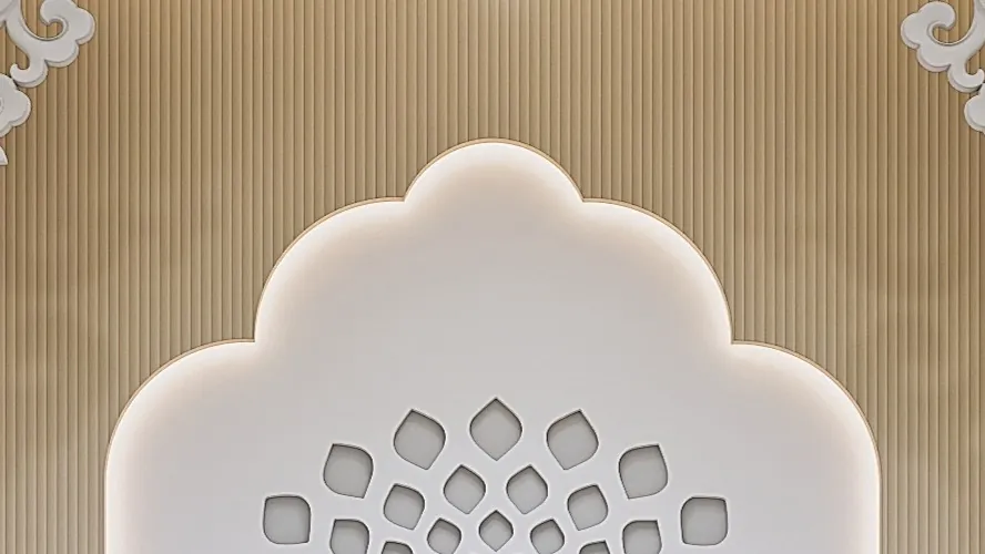 WB Interior Scalloped jali on wood design render